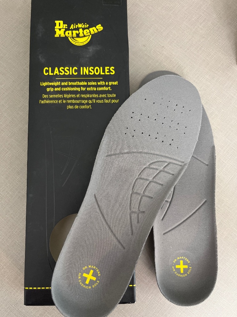 New Dr. Martens Gray Classic Insoles with Yellow Logo